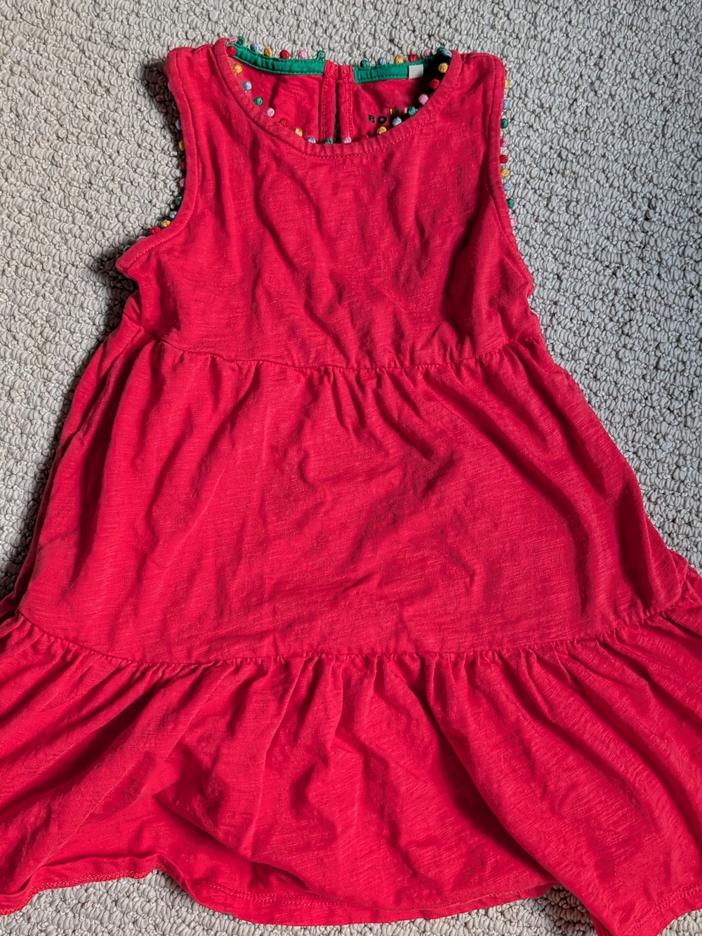 Boden Girls Bright Pink Tiered Sundress with Pom Trim